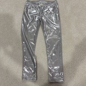 Girls Pink Chicken Silver Lame Legging Size 6Y